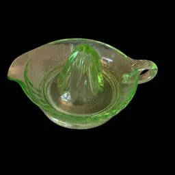 Uranium Glass Green Juicer 8 1/2 X 5 3/4 X 3 1/2 Inches Glowy
