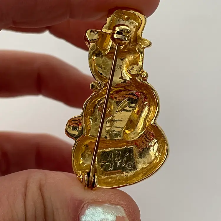 AAi signed goldtone Snowman brooch - excellent condition