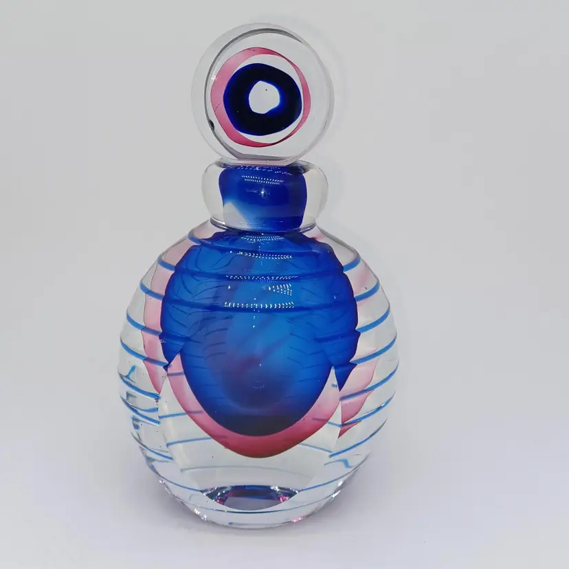 Vintage Sommerso Perfume Bottle and Stopper Hand Blown Studio Art Glass Faceted