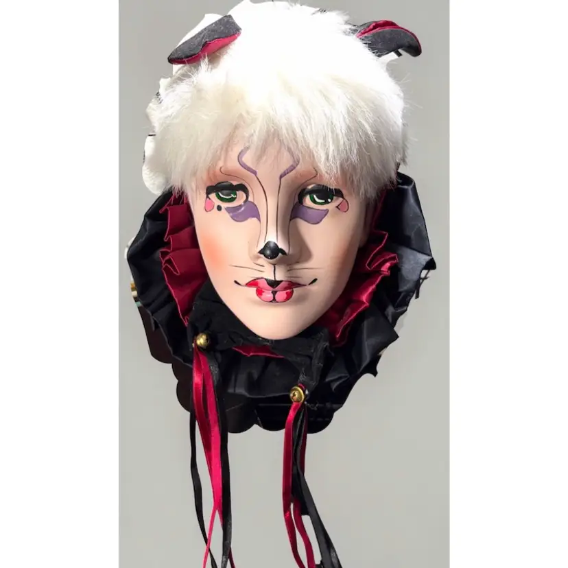 Vintage Brinn Porcelain Mardi Gras Jester Cat Mask - VGVC