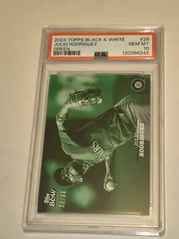 Julio Rodriguez 2024 Topps Black and White Green /99 PSA 10 Mariners