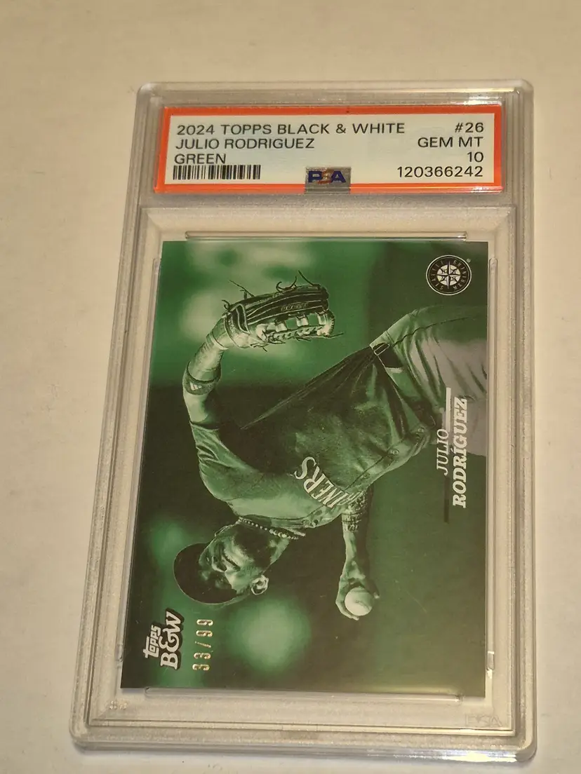 Julio Rodriguez 2024 Topps Black and White Green /99 PSA 10 Mariners