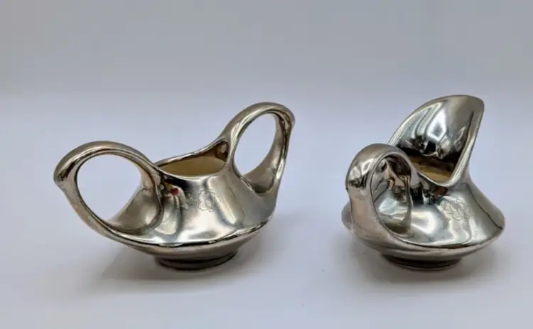 Vintage Pearl China Creamer Sugar Set Platinum Trim MCM Atomic USA