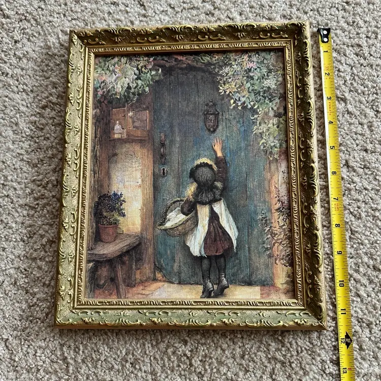Vintage framed print of Arthur Hopkins' painting "The Visitor." From Home And Garden Party.