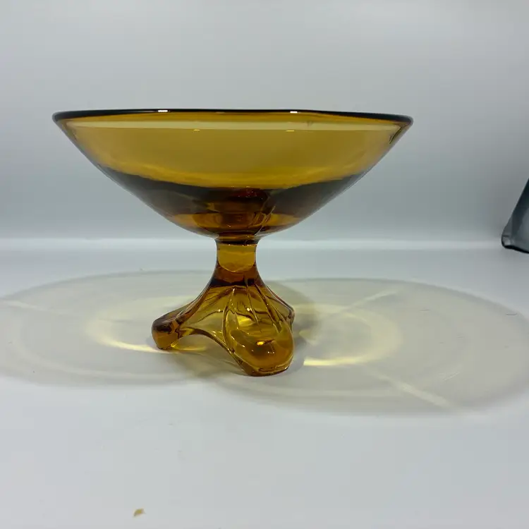 Vintage MCM VIKING EPIC AMBER GLASS PEDESTAL COMPOTE BOWL