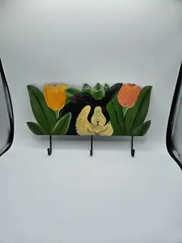 Metal Handpainted Bunny w/Tulips Coat Hanger 14" x 8"