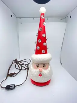 Vintage Bisque Ceramic Santa Gnome Tall Hat Light