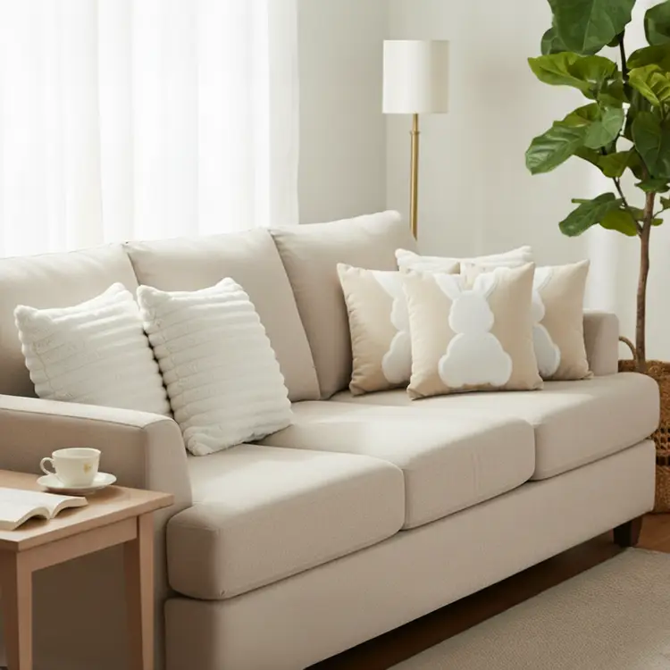 SOGA 6PC Elegant White Textured & White Bunny Pillowcases 45cm Decorative Set