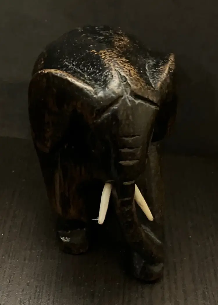 VTG Hand-carved dark wood elephant figurines Lot of 2