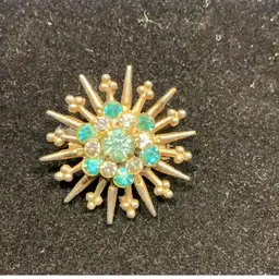 Vintage Blue Clear Rhinestone Brooch