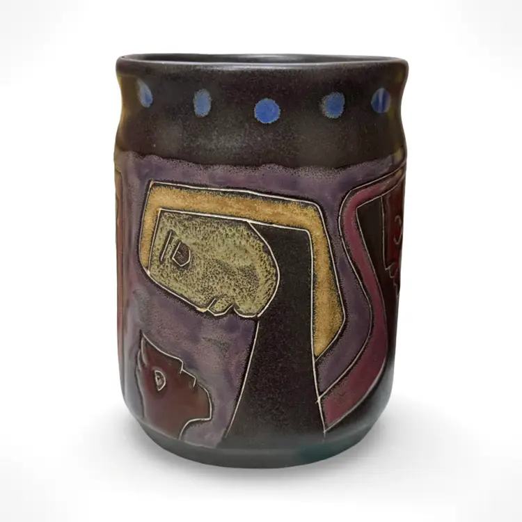 Designed By Mara Mexico Art Pottery Stoneware Mug Women Faces 4.25" Coffee Tea