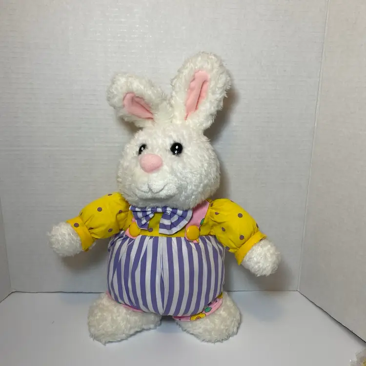 Vintage Gibson Greetings 1996 Stuffed Bunny Rabbit Overalls Rare Easter Spring