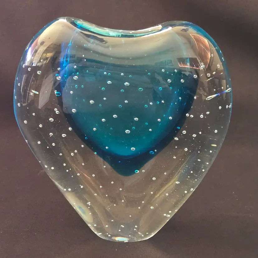 Art Glass Heart Sommerso Bullicante Bud Vase Blue & Clear  Paperweight Unbranded