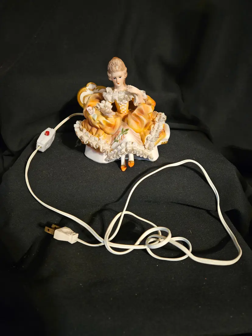 Vintage Enesco Ceramic Seated Lady Night Light - 5" H x 6" W