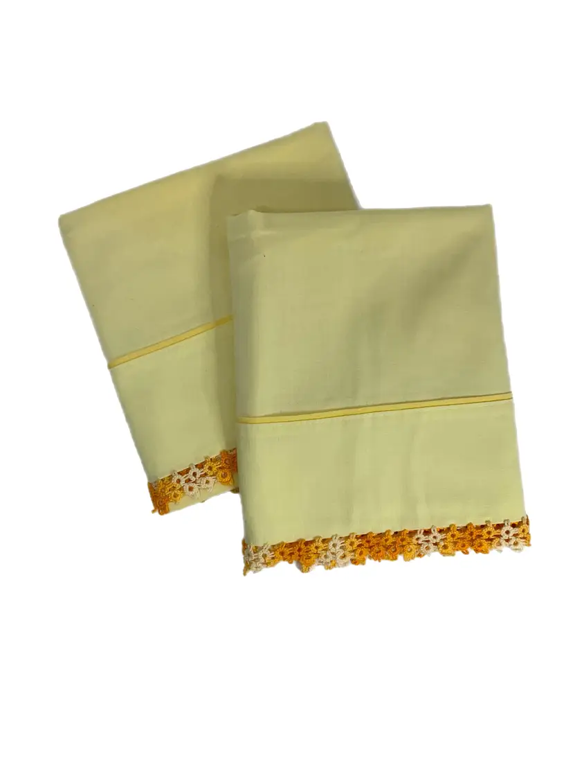 Yellow Tatted Edge Pillowcases Variegated  Ombre Cottage Core Vintage READ