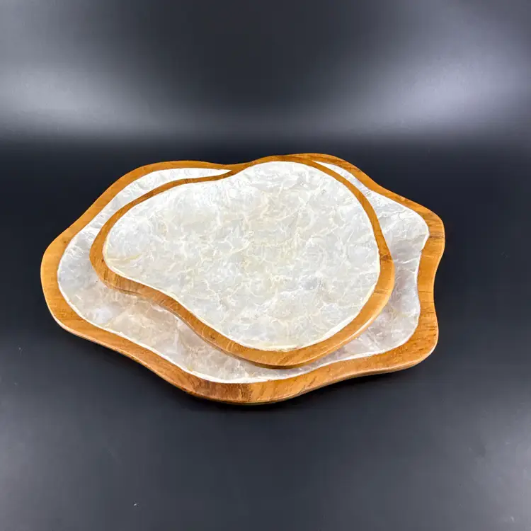 Monkey Pod Wood Trays With Capiz Mother Of Pearl Shell Inlay