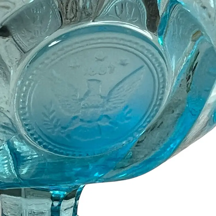 022 Fostoria Ice Blue Coin Dot glass scallop Candy/compost stamped bowl dish 4" x 4.5"
