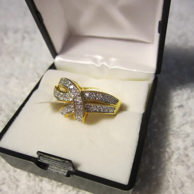 Vintage 14K GP Diamond Accent Ribbon Ring size 7