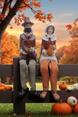 Transpac Pilgrim Shelf Sitters Thanksgiving Harvest Decor