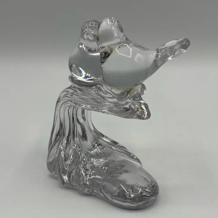 Clear Glass Love Birds On Wave Perch Yellow Discoloration