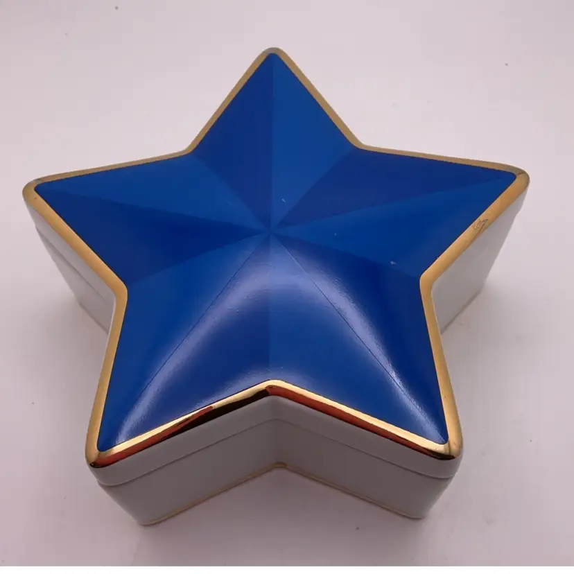 VTG Tiffany & Co. Star Trinket Box Blue with Gold Accents 5” Japan