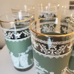Jeanette Jasperware Wedgwood Hellenic Sage Green Glasses Set of 6