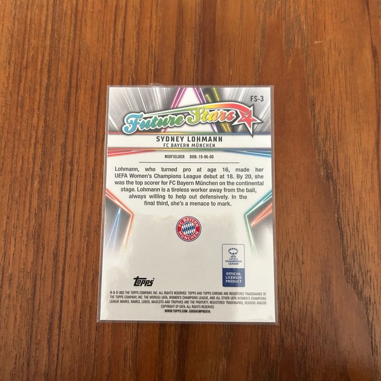 21/22 Topps Chrome UWCL Future Stars Insert Sydney Lohmann Bayern München/Manchester City/Germany