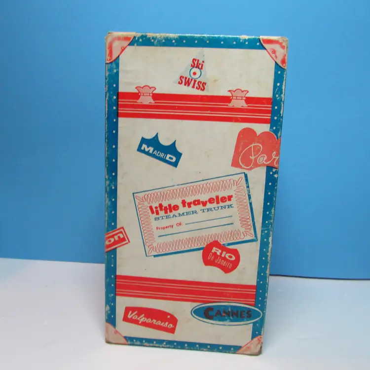vintage cardboard doll travel case trunk Little Traveler Steamer Trunk has some damage