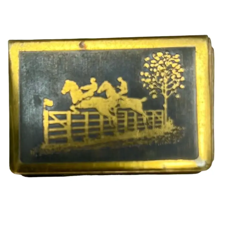 Matchbox Cover Horse & Jockey Engraving Gold Tone