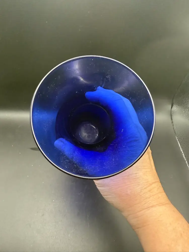 Vintage Cobalt Blue Hourglass Vase - 9in