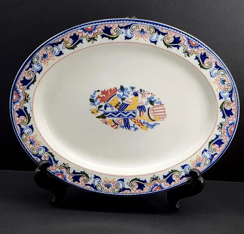 ANTIQUE WOOD & SONS WOODS WARE ROUEN OVAL SERVING PLATE 1929 10.5 IN