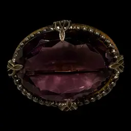 Purple Faceted Glass Rhinestone Brooch 1.25” UV Glow