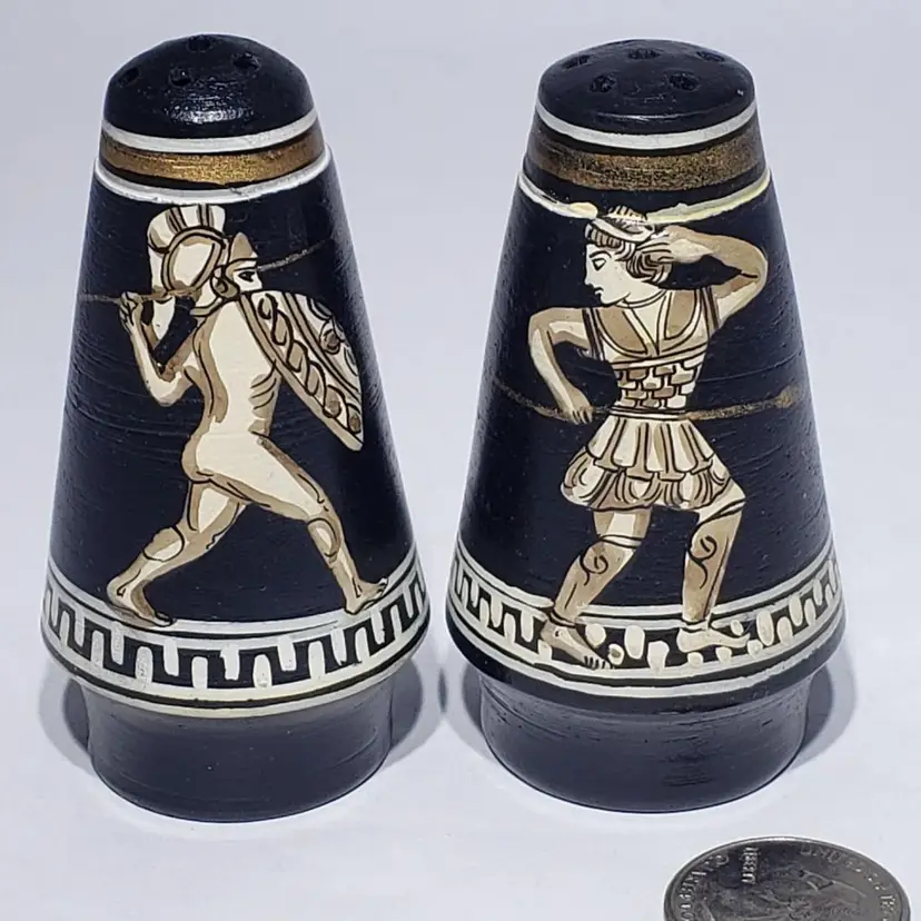 VTG Greek Design Salt & Pepper Shakers Hand Painted Greece Greek Gods