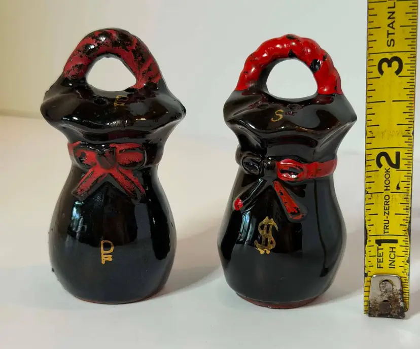 #02 Vintage Black and Red Money Bag Salt & Pepper Shakers