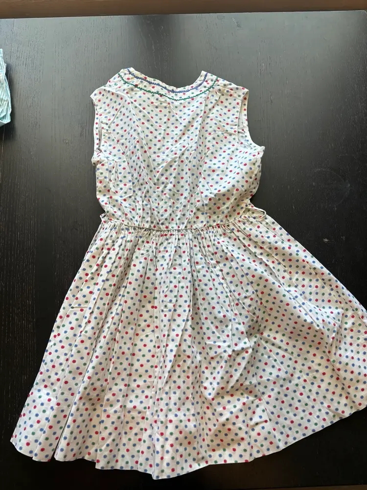 Vintage Girls Ditzy Dress Red Buttons 