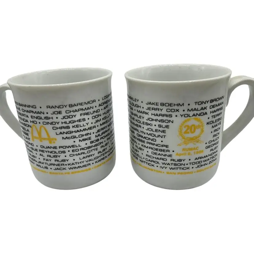 Vintage Ceramic RUMAC McDonald's 20th Anniversary Coffee Mugs Set of 2 - 1986