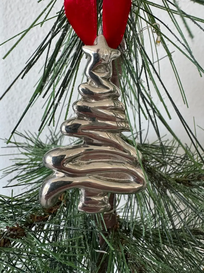 Sterling Silver Christmas Tree Ornament Vintage Wedding Gift  Engraveable
