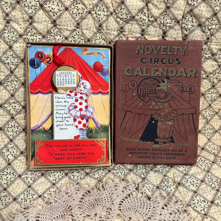 #1-Antique 1928 Novelty Circus Calendar- In Original Box- Never Used