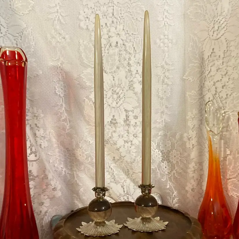 Vintage 17” Lucite Candles And Candle Holders-champagne