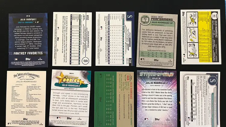 Julio Rodriguez Lot of 10 base and insert baseball cards
