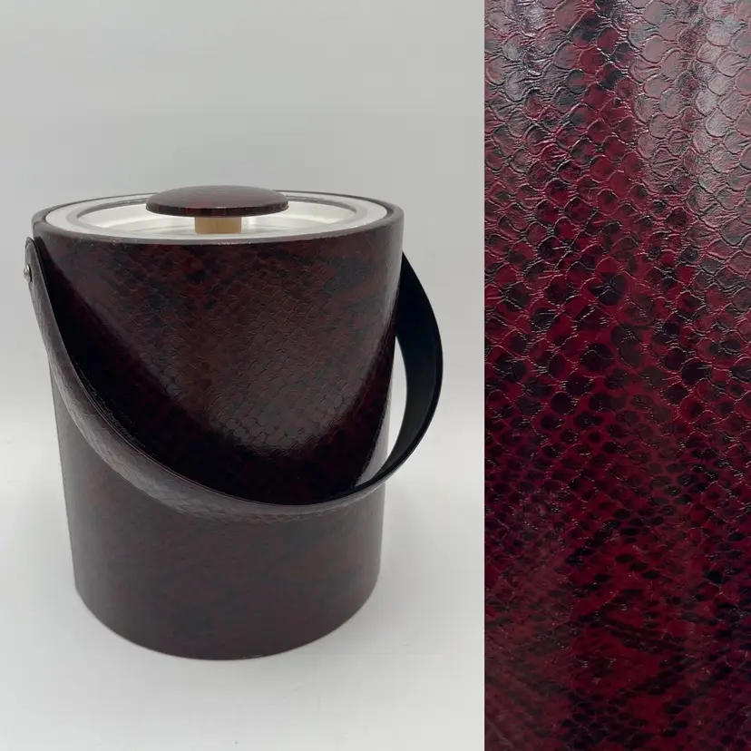Vintage Georges Briard Bar Ice Bucket Faux Leather Alligator Snakeskin Pattern