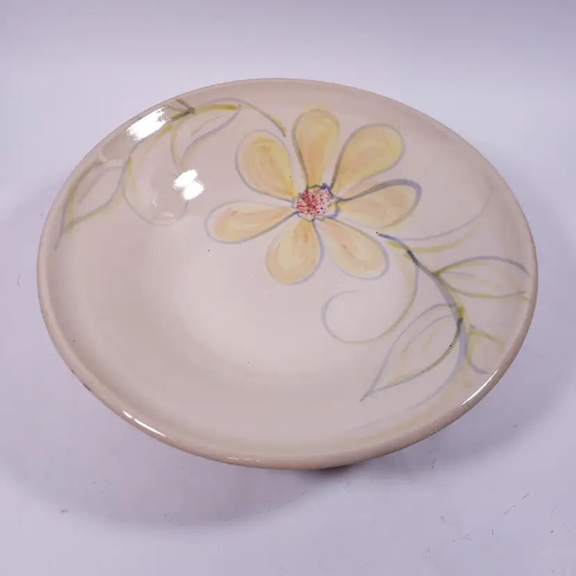 Signed Hand Thrown Yellow Orange Wildflower Folk Art Studio POTTERY DISH BOWL