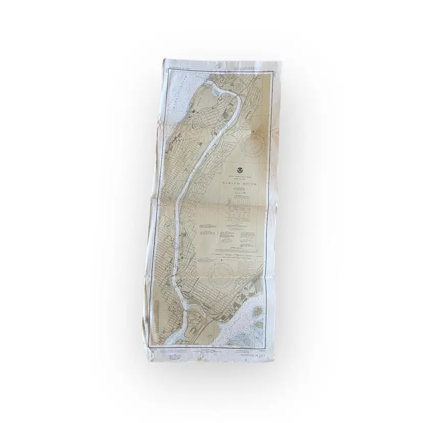 Vintage Nautical Chart 12342 Harlem River New York. NOAA 1982 22" x 44"