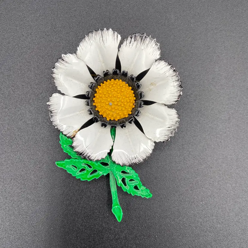Vintage white enamel flower brooch