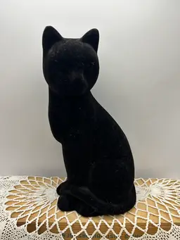 Ceramic Flocked Black Cat 9x4 1/2