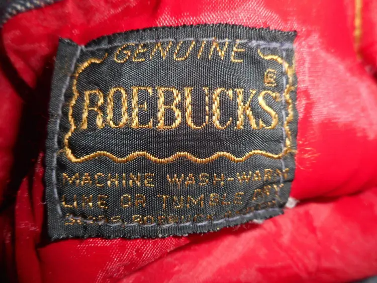 Vtg Size 36R Roebucks red quilted lining Blue Denim Jacket Trucker 1950s/60s