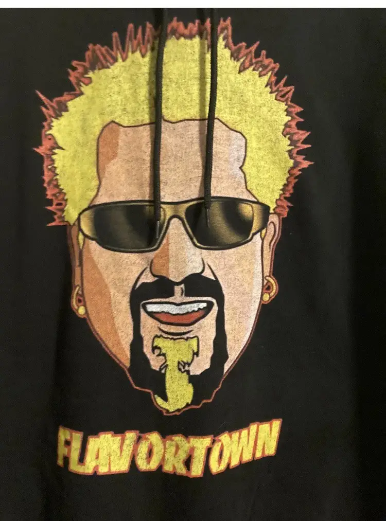 🔥”FLAVORTOWN” hoodie Guy Fieri  Large Black Unisex pullover🔥