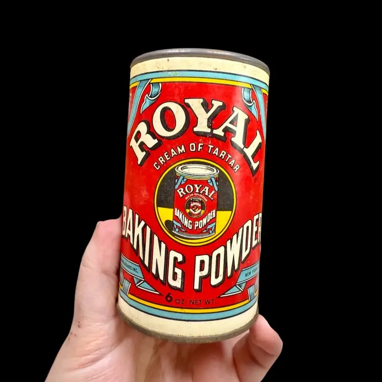 1963 Vintage Royal Cream Of Tartar Baking Powder Tin, Paper Label, Has Product