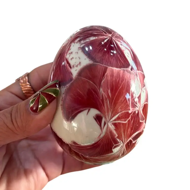 Vintage Red Duly Mitchell Crystalline Glaze Porcelain Egg 3 Inches