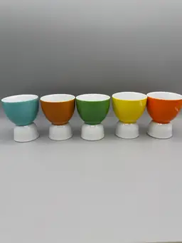 Double Egg Retro Porcelain Egg Cups 3” Tall Multicolored Set 5 Vintage